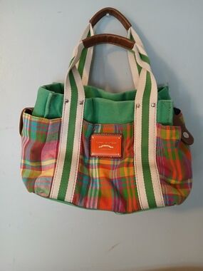 Tommy Hilfiger Green Plaid Canvas Tote Bag